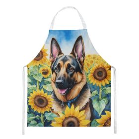 German Shepherd in Sunflowers Apron Cooking Kitchen Server Baking Crafts Gardening for Adult Women Men, Unisex, Large, Multicolor