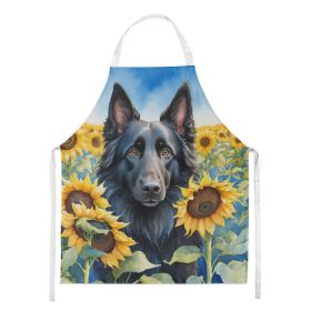 Belgian Sheepdog in Sunflowers Apron Cooking Kitchen Server Baking Crafts Gardening for Adult Women Men, Unisex, Large, Multicolor