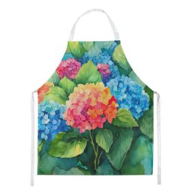Hydrangeas in Watercolor Apron Cooking Kitchen Server Baking Crafts Gardening for Adult Women Men, Unisex, Large, Multicolor