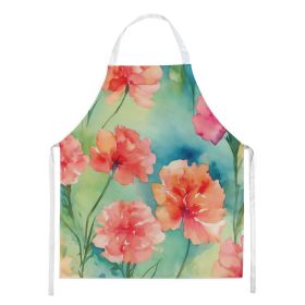 Carnations in Watercolor Apron Cooking Kitchen Server Baking Crafts Gardening for Adult Women Men, Unisex, Large, Multicolor