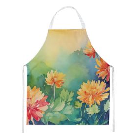 Chrysanthemums in Watercolor Apron Cooking Kitchen Server Baking Crafts Gardening for Adult Women Men, Unisex, Large, Multicolor