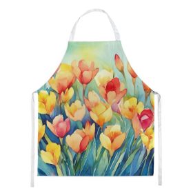 Freesias in Watercolor Apron Cooking Kitchen Server Baking Crafts Gardening for Adult Women Men, Unisex, Large, Multicolor