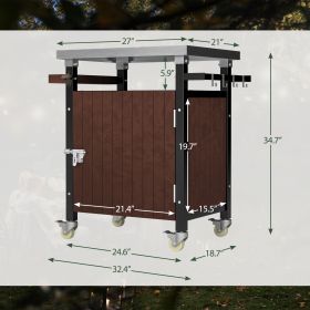 Outdoor Grill Cart With Stainless Steel Tabletop, Storage, Patio Kitchen Island With Wheels, Hooks, And Spice Rack, Waterproof Outdoor Grill Tabl (Option: 32X18X34in)