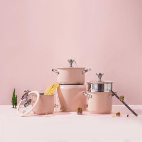 Stainless Steel Pot 4-piece Set (Color: Pink)