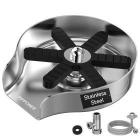 PIPPONER Metal Glass Rinser For Kitchen Sink, 5-inch High Pressure Cup Washer With Hose, Stainless Steel Glass Washer For Sink, DIY Sink Bottle W (Option: Brushed Nickel)