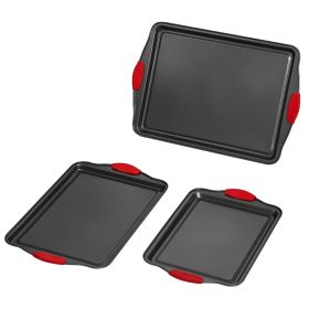 Baking Pan Set 3-Piece Nonstick Carbon Steel Bakeware Set with Silicone Handle (default: default)