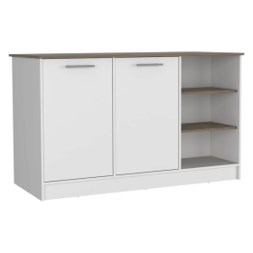 Mars Kitchen Island Two Cabinets, Three Open Shelves (Color: White / Dark Brown)