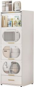 Kitchen storage cabinets, metal cutlery cabinets with flip doors, microwave racks with drawers and shelves, independent Barkers racks with dining (Color: White)