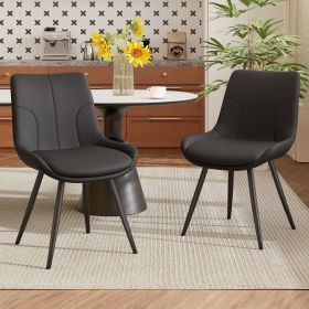 Dining Chairs Set of 2, PU Leather Modern Armless Kitchen Dining Room Chairs, Upholstered Accent Side Chairs with Metal Legs (Color: Black)