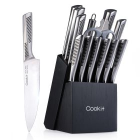 Kitchen Knife Set; 15 Piece Knife Sets with Block; Chef Knives with Non-Slip German Stainless Steel Hollow Handle Cutlery Set with Multifunctiona (default: default)