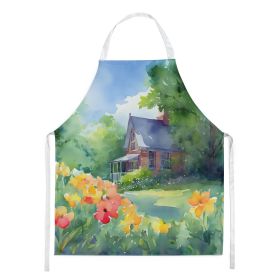 Massachusetts Mayflowers in Watercolor Apron Cooking Kitchen Server Baking Crafts Gardening for Adult Women Men, Unisex, Large, Multicolor (default: default)