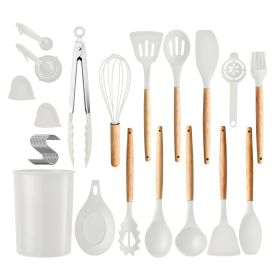 35Pcs Kitchen Cooking Utensils Set Spatula Set Baking Utensil Set Kitchen Accessories Necessities with Holder Egg Whisk Separator Tong Turner Spo (Color: White, size: One size)
