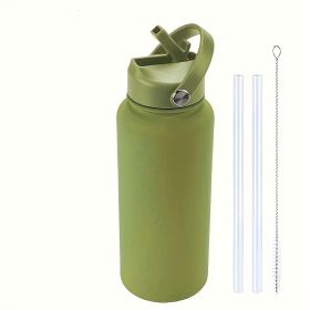 40 Oz Stainless Steel Sports Water Bottle With Straw Insulation, With 3 Lids ,straw Lid, Water Cup Lid,Please Note That This Product Is Shipped B (Option: Army green)